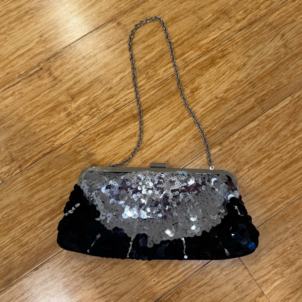 Apt 9 black silver sequin chain shoulder evening bag